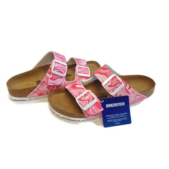 Birkenstock Arizona Birko-Flor Sandals Womens 7 Marble Twirl Fuchsia Tulip Pink - Picture 9 of 9
